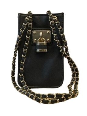 4/$20➡️  Black Faux Leather Cell Phone Holder Mini Bag Crossbody Gold Chain